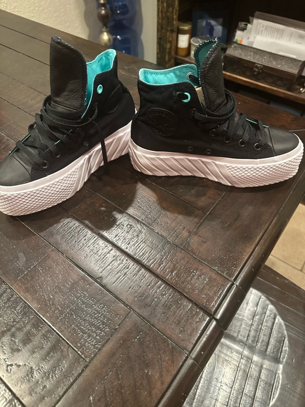 Converse Black High-Top Sneakers with Teal Lining